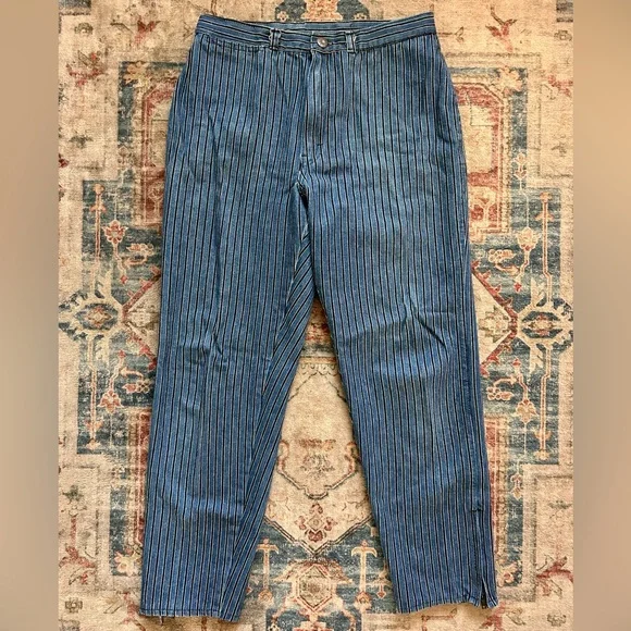 Vintage Striped Denim Jeans Cropped Straight Leg High Rise Mom Grunge 90s 80s - Picture 8 of 14